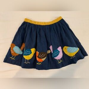 Mini Boden skirt, 9-10, cotton, fully lined, embroidered bird pattern